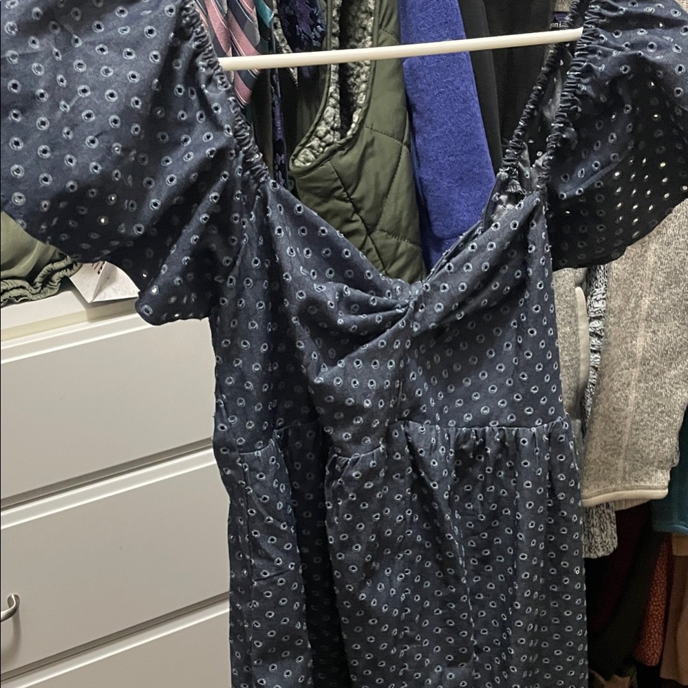 Off the shoulder navy dress with large bow